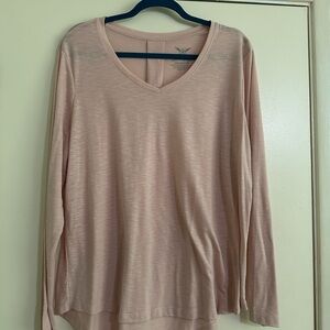 Faded Glory Light Pink Long Sleeve V-Neck Top